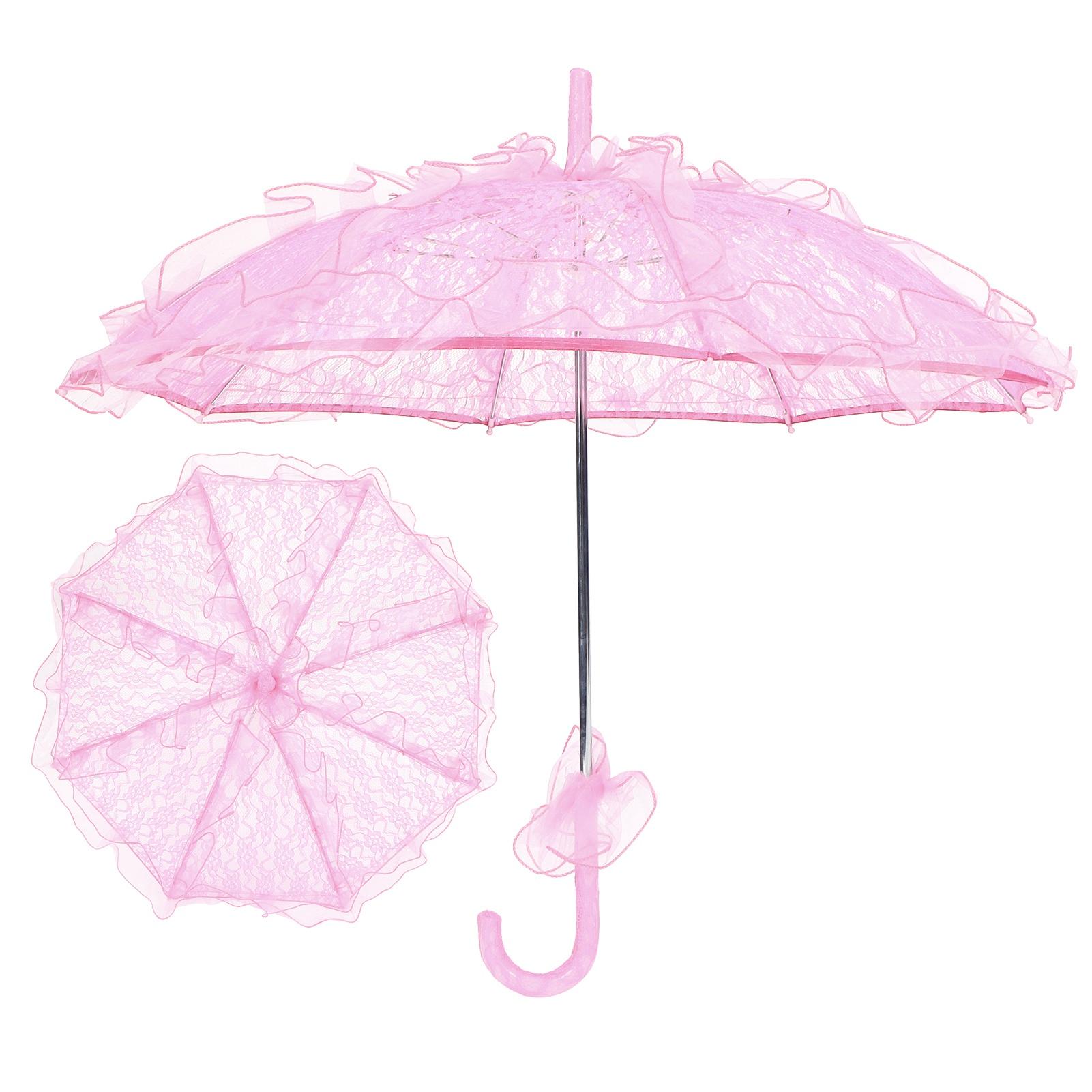 Hochzeit Braut Regenschirm Einzigartige Faltbare Spitze Stoff Sonnenschirm Regenschirm Leistung RequisitenRosa rosa