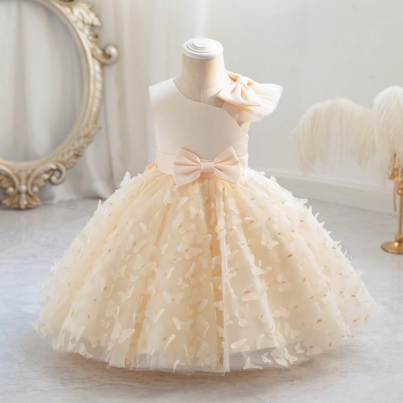 Mode Party Mädchen Prinzessin Kleid Mesh Kinder Kleid Neue Mittlere Kinder Ponton Kleid Geburtstag Jahr Alt Kleid Kleid 130cm champagner