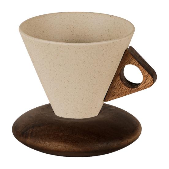 Keramiktasse mit Holzgriff Einzigartige konische Tasse für Zuhause Büro Café Handgefertigte Steingut-Tasse für Tee Latte Saft L F