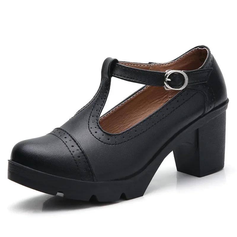 Mode Mode Britischer Stil Runde Zehen Mary Jane Schuhe Leder Ausgeschnitten Quadratische Absätze Plateau Retro Damen Tanzschuhe 40 schwarz