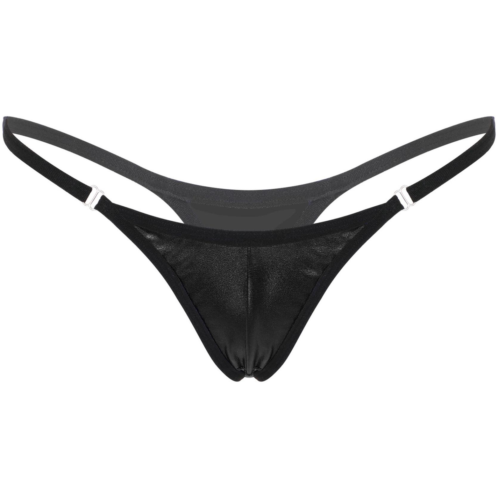 Brasilianischer Damen-Bikini-Slip, glänzender Low-Rise-Micro-Bikini-Tanga, elastischer Bund, G-String-Bikini-Unterwäsche schwarz