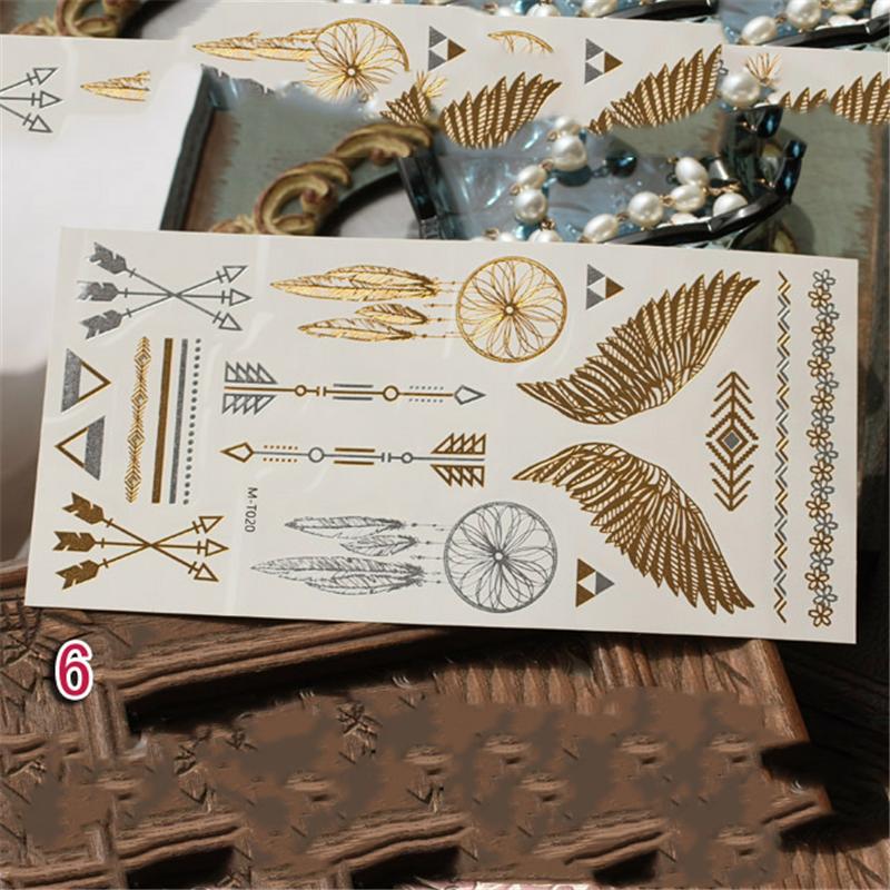 Metallic Bronzing Retro Temporäre Gold Tattoo Body Art Bokini Tattoo Handy Aufkleber Dekorationen frauen zubehör 6
