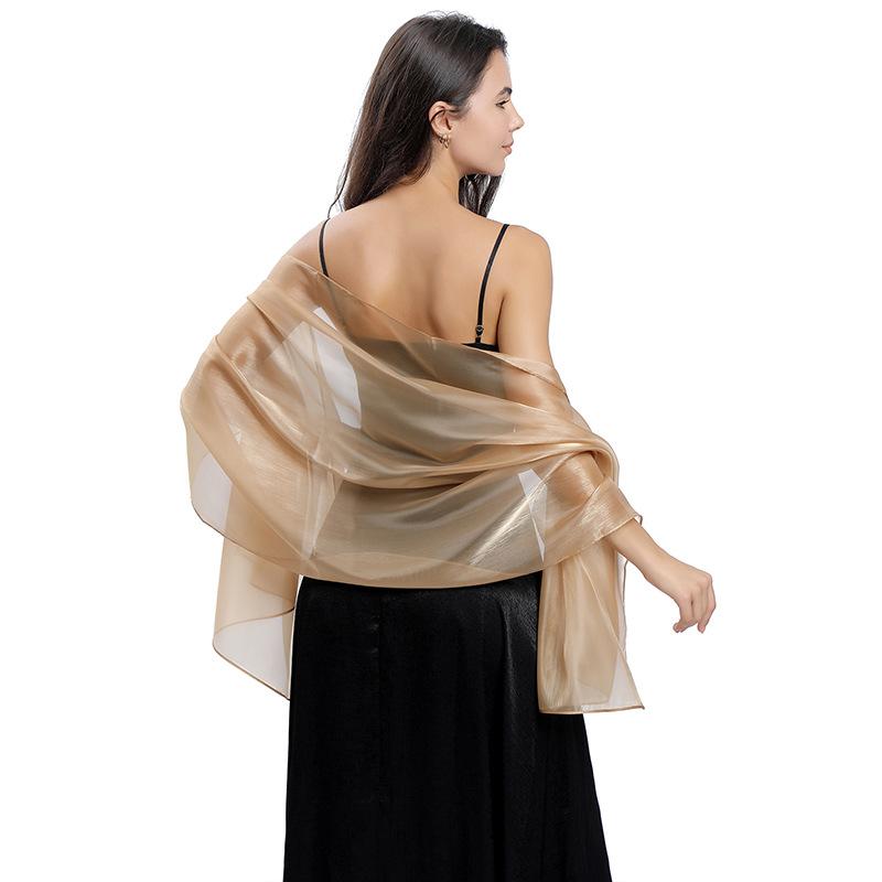 Damen-Schals und Tücher für Abendkleider, seidiger, leichter Schal, Hochzeitsgast-Schal, Wickeltuch, Brautjungfern-Schals, formelle Party-Organza-Schal kamelfarben