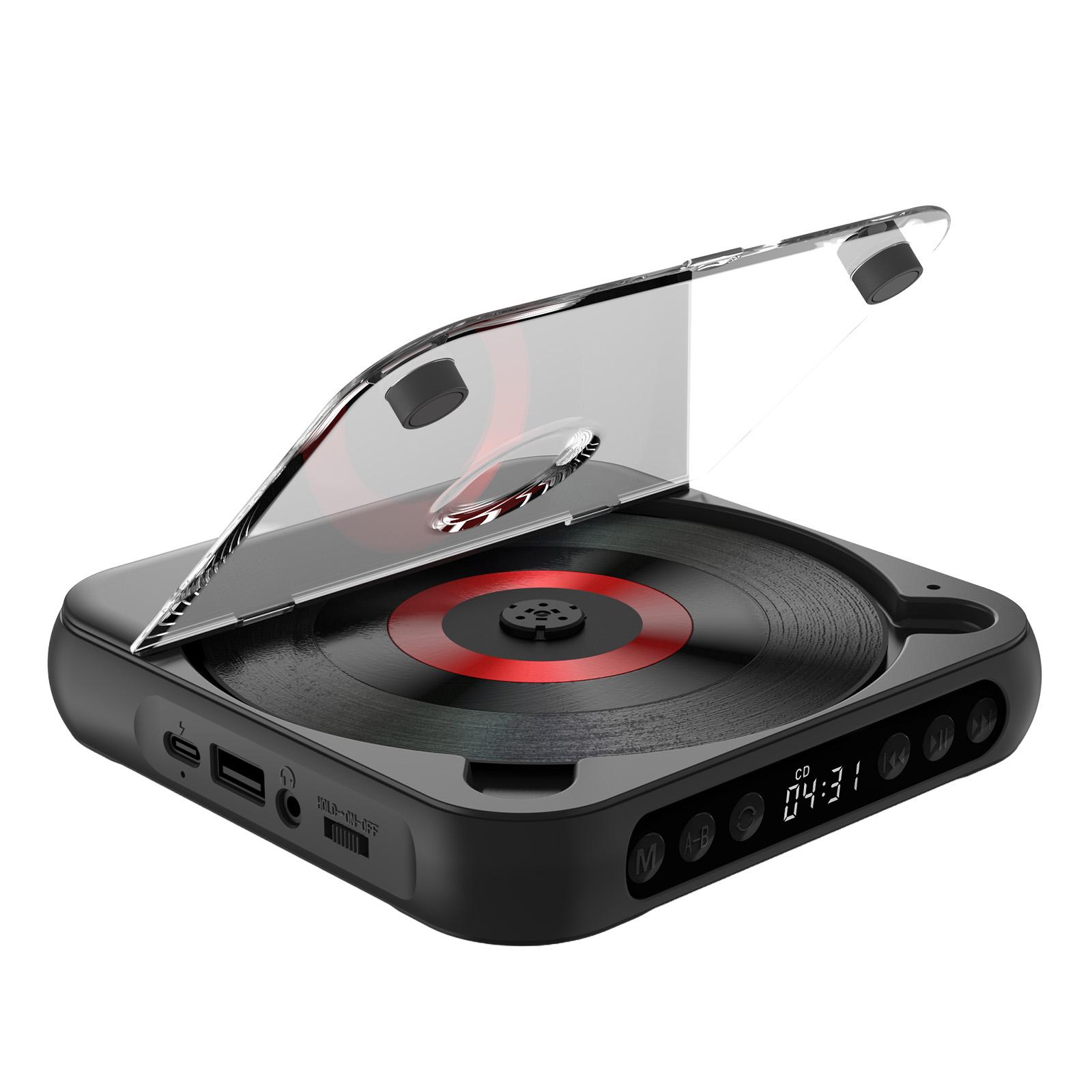 CD-Player, tragbarer BT-Musik-Player, CD-Runner mit staubdichter Abdeckung, 6 Modi, AB-Wiederholungstimer, Fernbedienung schwarz