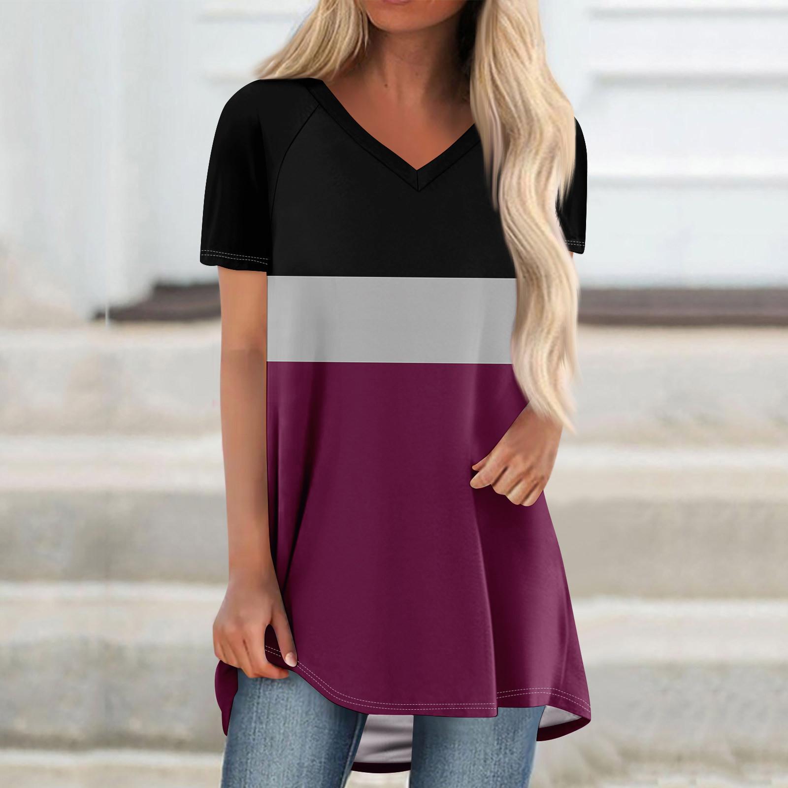 Damen Kurzarm Lose Tops Plus Size Casual Tops V-Ausschnitt Kurze Ärmel Casual Sommer T-Shirts Damen Tops T-Shirts Shirts XXXL heißes rosa