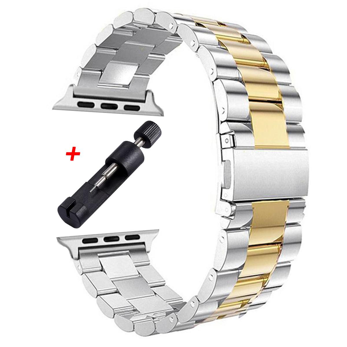 1 Stück Edelstahl Ersatzarmband für Apple Watch Band 38/40/41/42/44/45/49/46MM Für Apple Watch Armband Ultra 11 10 9 8 7 6 5 4 3 2 1 SE Band 38/40/41/S11/S10-42mm silber/gold