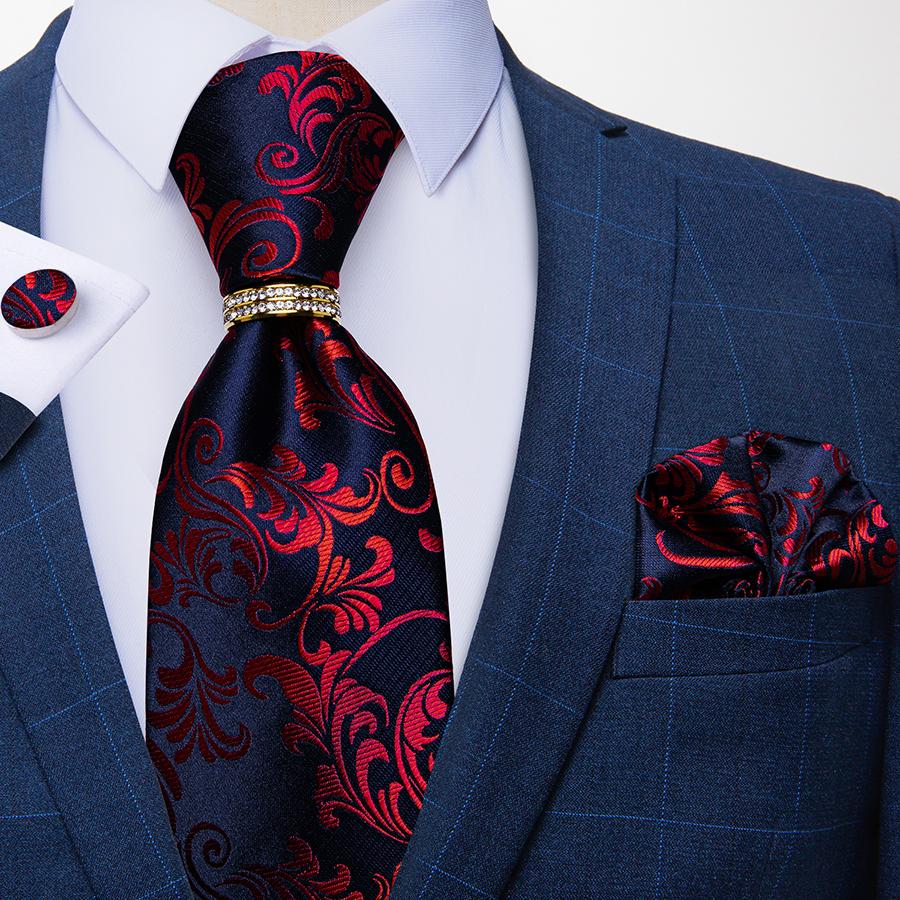 Herren-Krawatte, blau, Paisleymuster, Seidenkrawatte, Vintage-Krawatte, Einstecktuch, Manschettenknopf-Krawatten-Set für Hochzeit, Party N-7385