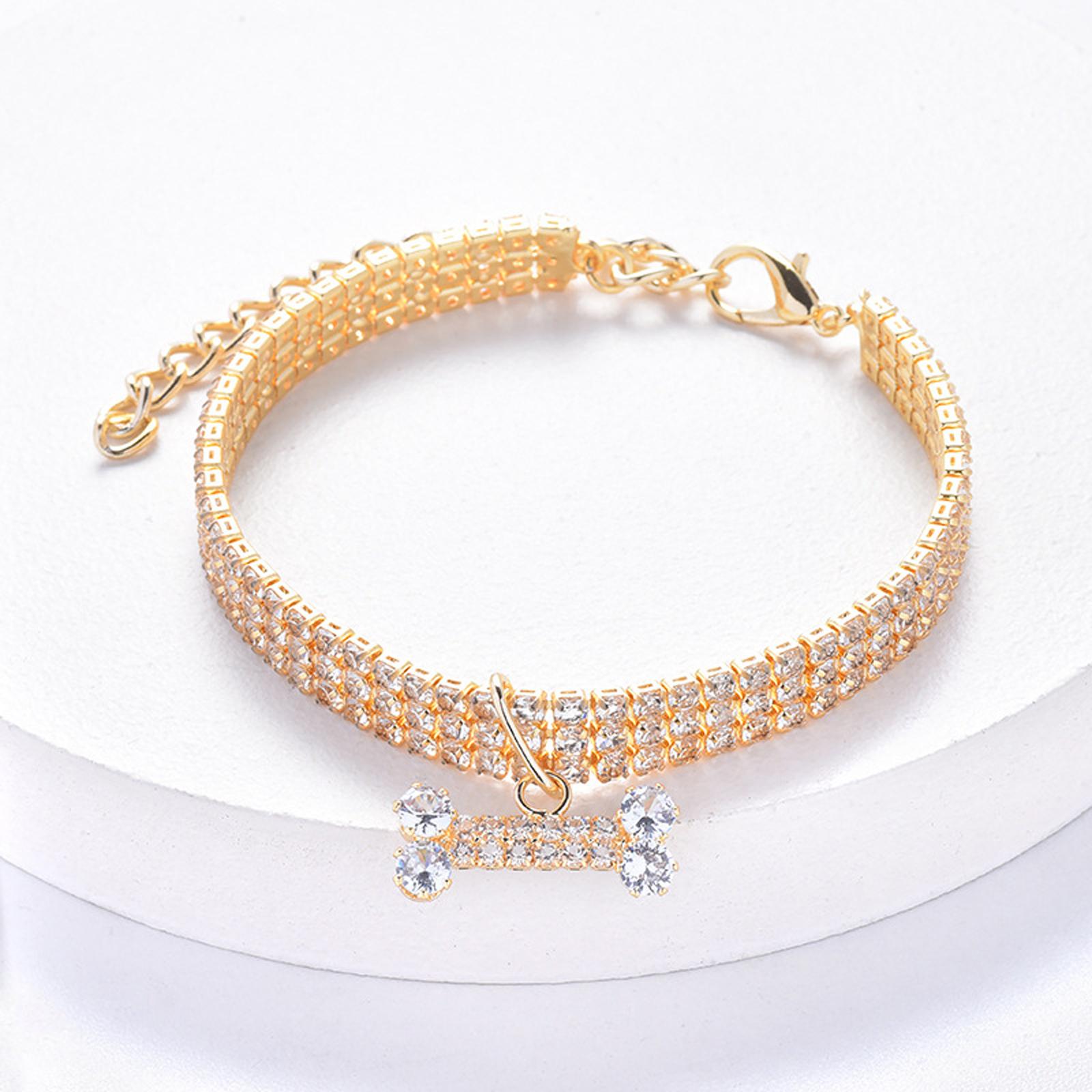 Hundehalsband Verstellbares Halsband Zirkon Strass Diomand Anhänger Schmuck Luxus Metall Kupfer Hundehalsbänder Hundezubehör M gold