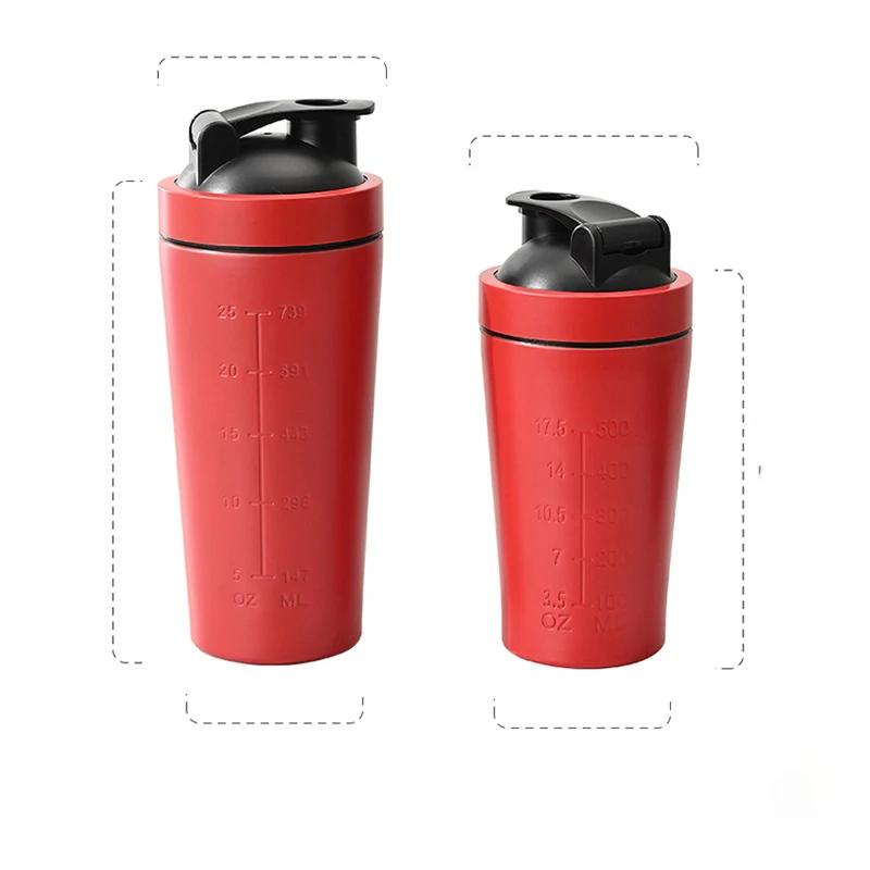 500/750ML Edelstahl Proteinpulver Shaker Flasche mit Skala Auslaufsichere Wasserflasche für Fitnessstudio Fitness Sport Molke Shakes Becher 750ML