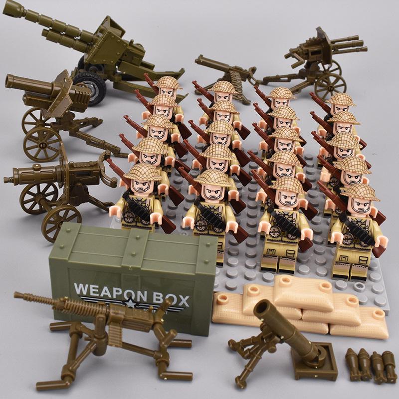 20 stücke/charge WWII Militärische Charaktere WWII Soldaten Nationalen Armee Bausteine Waffen Montage Ziegel Kinderspielzeug