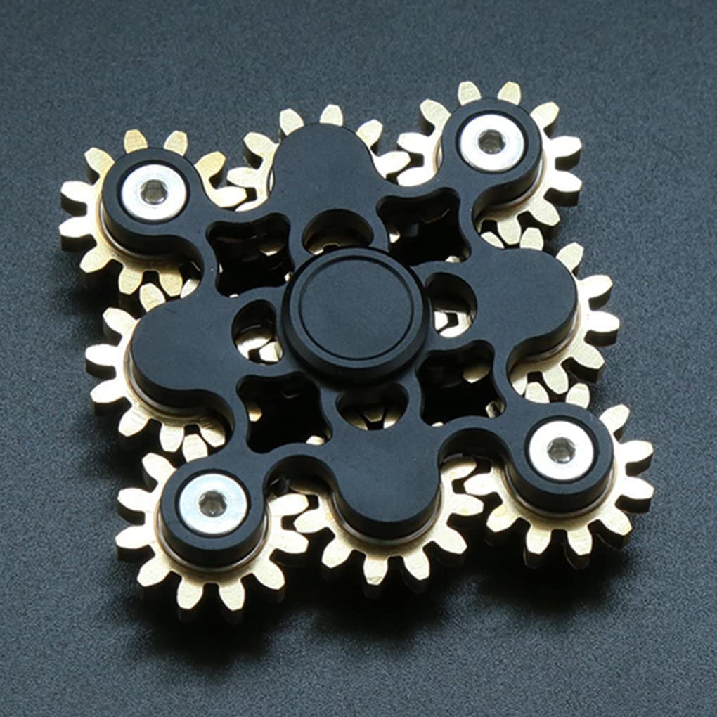 Fidget Spinner aus reinem Messing, Zahnräder, Gestänge, Gyro-Spielzeug, Metall, DIY-Handspinner, dreht sich lange Zeit mit mehreren Premium-Lagern (9 Gänge) 7.1x5.6x2.5cm schwarz
