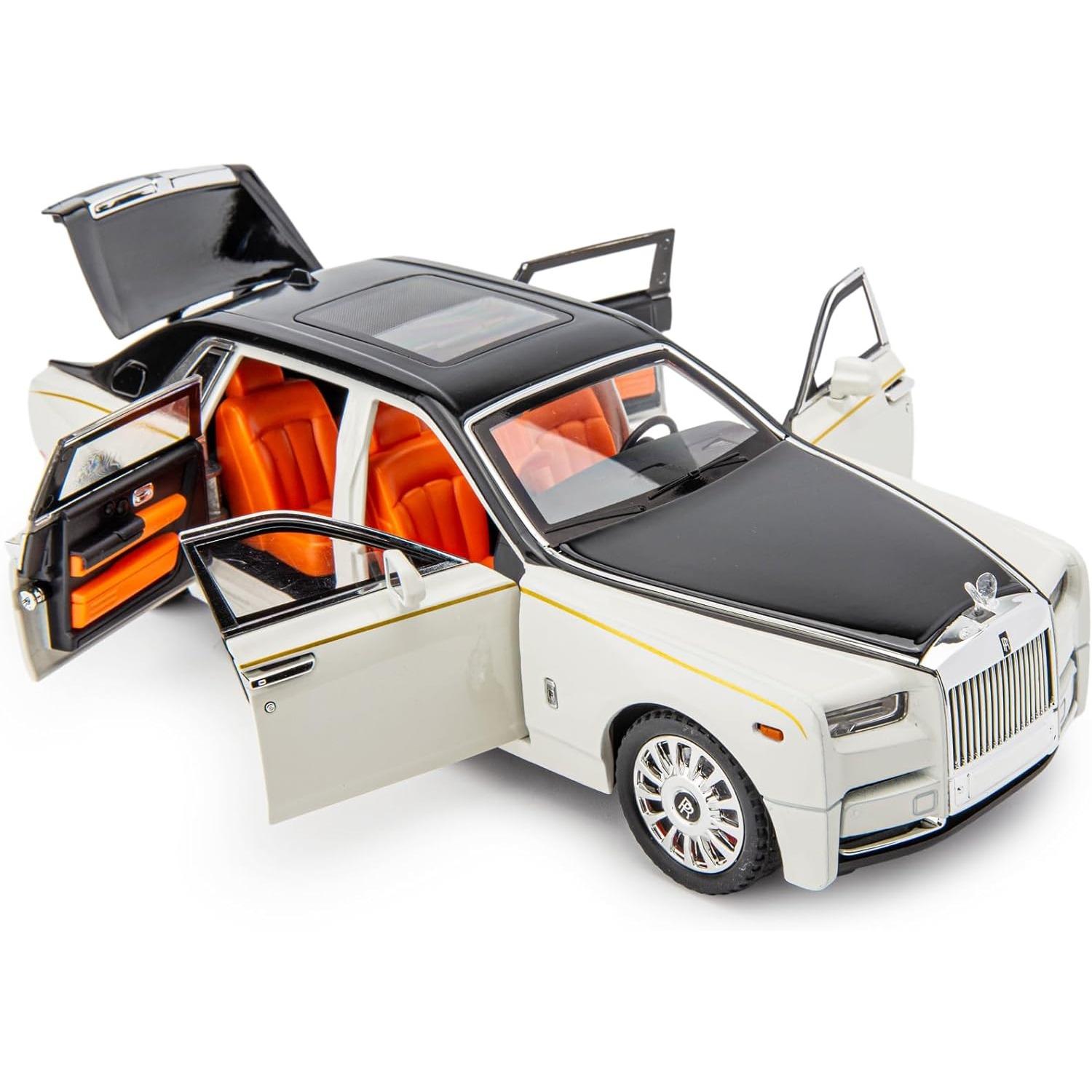 1/18 Rolls-Royce Phantom Modellauto, Legierung, Druckguss, Sammlerstück, Pullback-Spielzeugauto, klassisches Doppeltürmodell, Fahrzeuglogo kann gefaltet werden, Geschenk 1/18-Size:29*10.2*7.5cm weiß