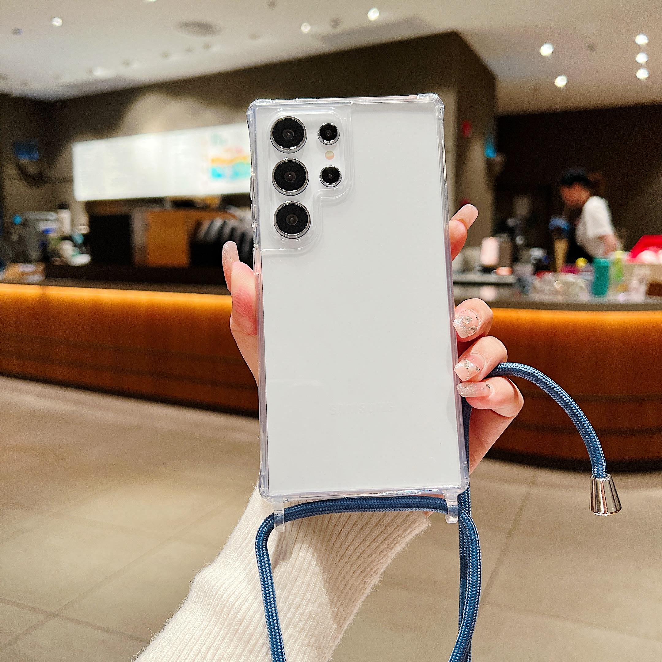 Transparente Umhänge-Halskette Lanyard-Hülle für Samsung S25 S24 S23 S22 Plus Ultra FE A55 A35 A25 A15 A54 A34 Stoßfeste Hülle For S24 white