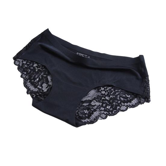 Nahtlose Unterwäsche für Damen Seidige Unsichtbare Hipster-Slips Mittelhoch Spitze Satin Stretch Bikini-Slips XL black
