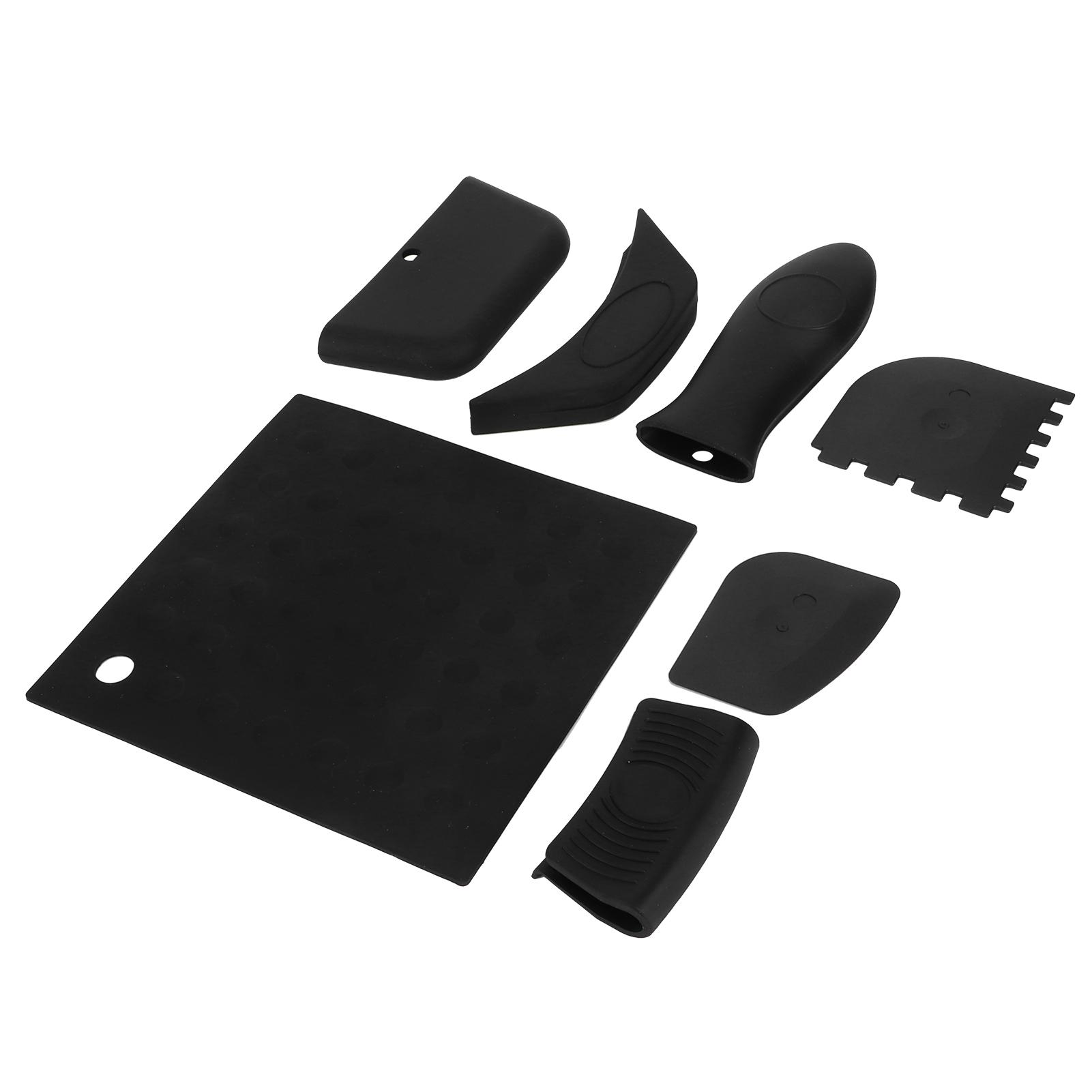 7-teiliges Set Topflappen Hitzebeständig Silikon Grillpfannen Schaber Griffabdeckung Set Küchenzubehör(Schwarz ) schwarz