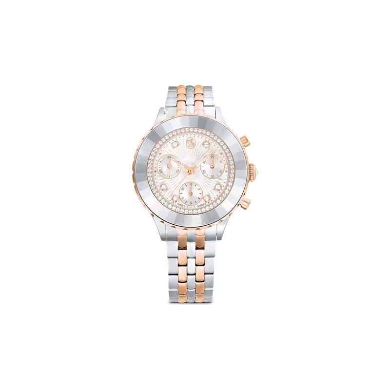 Swarovski Octea Chrono Serie Uhr Quarzwerk Metallarmband 42,6*37mm Roségold Zifferblatt Damenuhren 5672937 Rose Gold Watch Dial