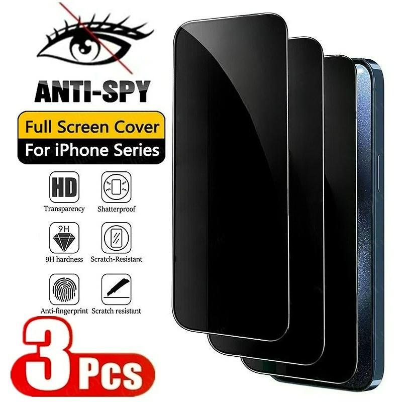 3 Stück Anti-Spy Vollabdeckung Sichtschutz Gehärtetes Glas Displayschutz Kompatibel für iPhone 17 16 11 12 13 14 15 Pro Max AIR XS Max XR X 6 7 8 Plus SE 2020 iPhone 16 Plus schwarz