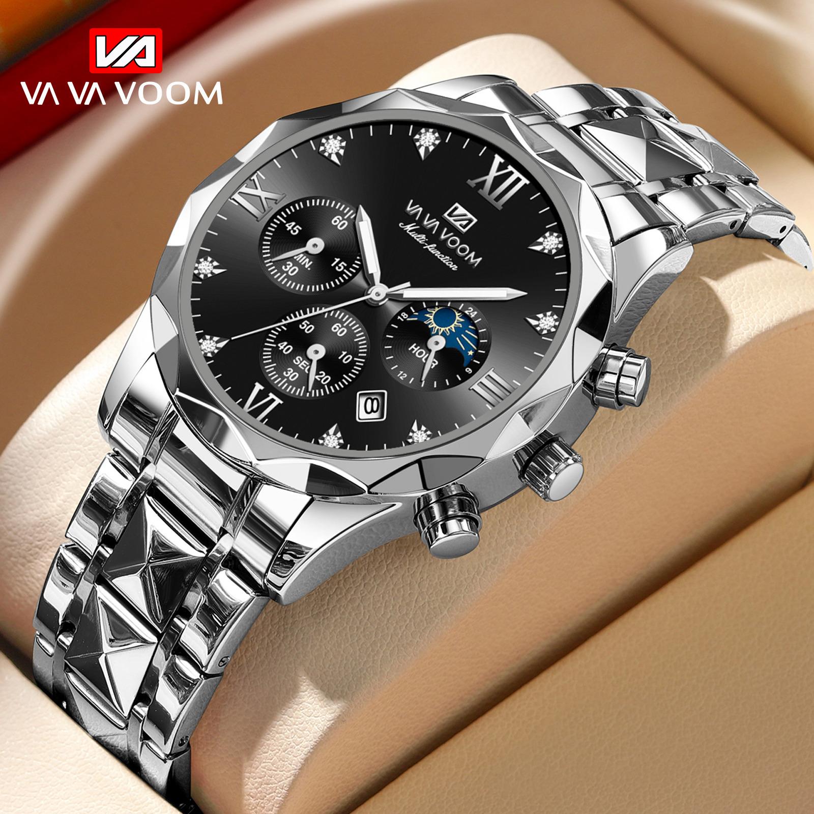 VA VA VOOM Quarzuhr Männer Top Marke Hohe Qualität Edelstahl 30M Wasserdicht Leucht Datum Woche Sport Business armbanduhren silber