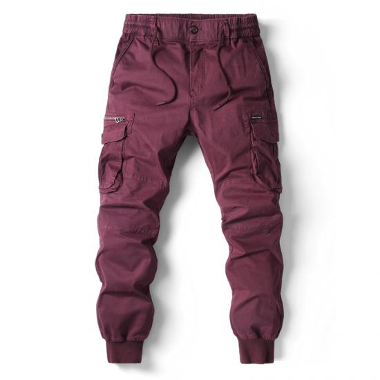 Cargo Hosen Männer Jogging Casual Hosen Baumwolle Volle Länge Military Herren Streetwear Herren Arbeit Taktische Hosen Plus Größe 30 wein rot