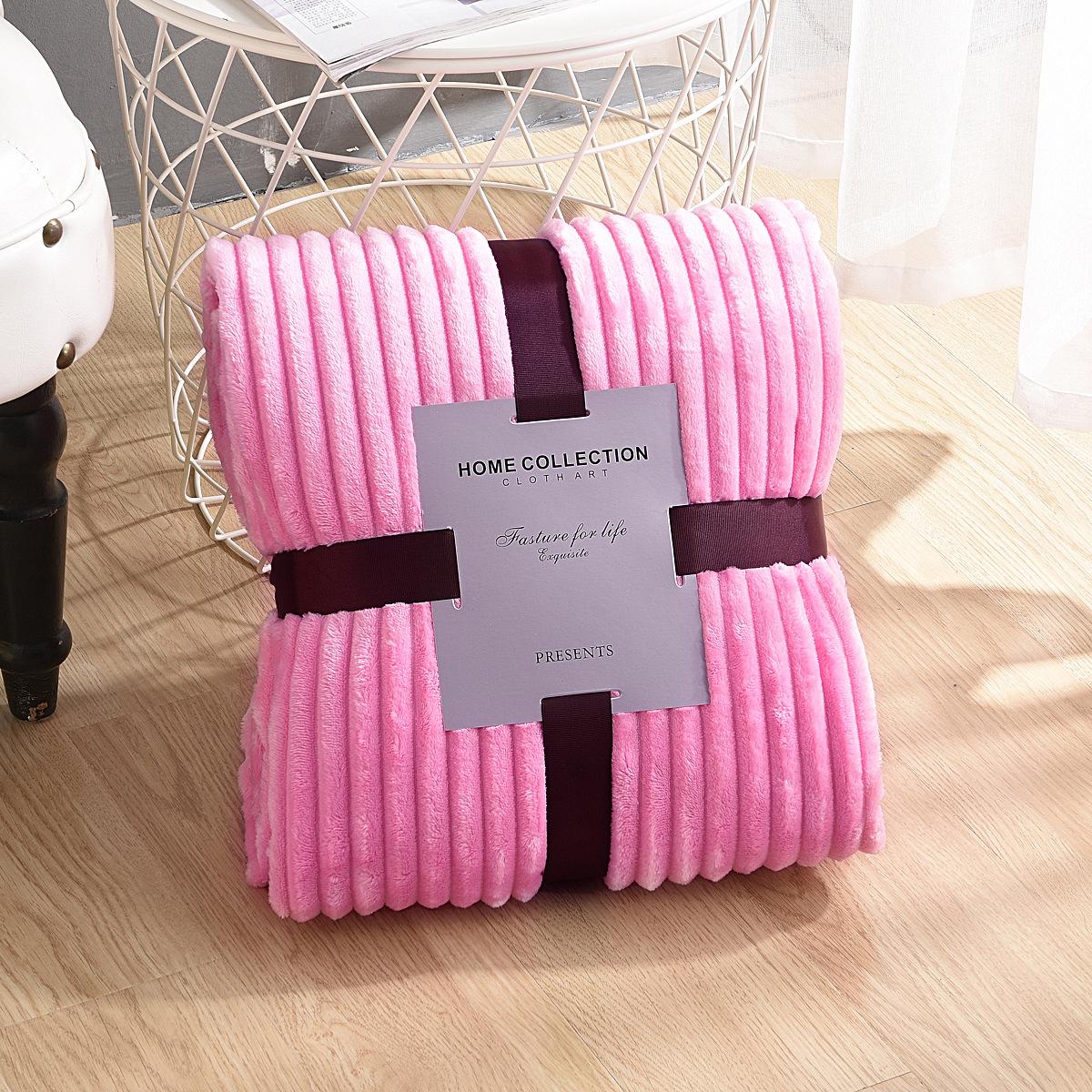 Fleece-Überwurfdecke, gestreift, superweich, Flanelldecke, solide, Winterbett, Sofabezug, Tagesdecke, Reisen 200*230cm rosa