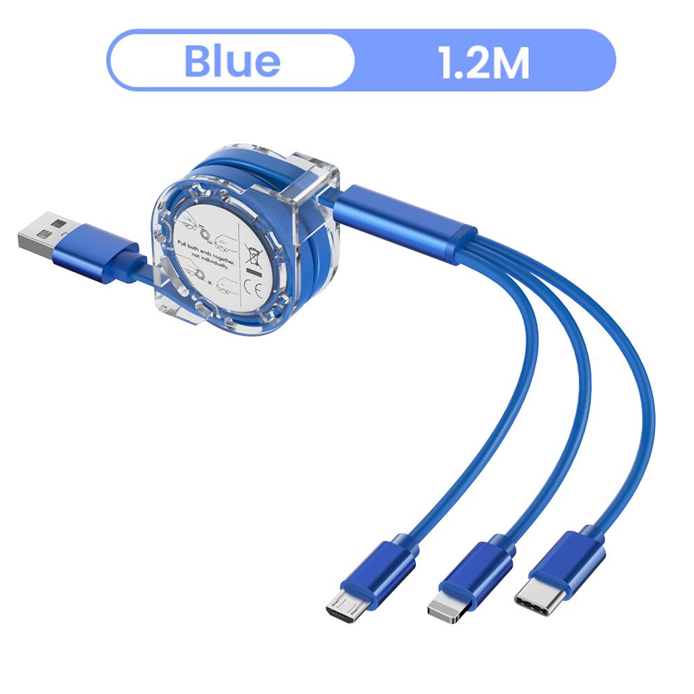 Stretch 3in1 iOS Typ C USB C Micro USB Ladegerät Kabel Für iPhone 12 13 14 5 6 7 8 X Samsung Kabel Draht Auto Ladung Handy Kabel 3 In 1 Cable blau