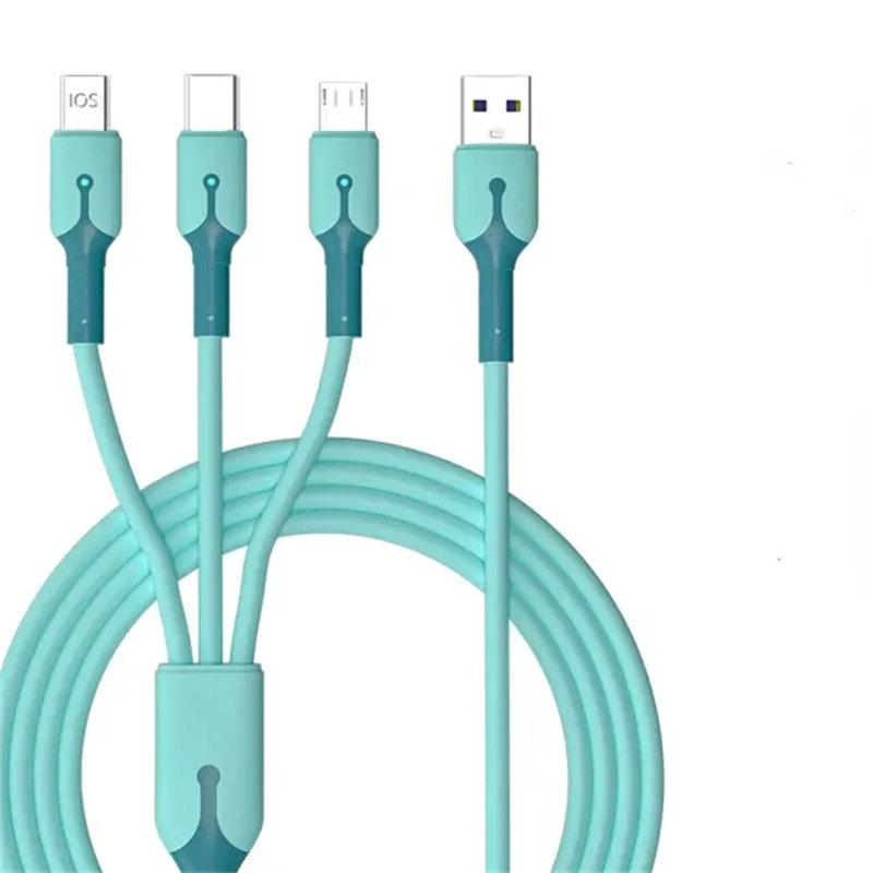 3-in-1-Mobiltelefon-5A-Superschnellladekabel Typ C USB-Ladekabel für iPhone, Xiaomi, Android, Huawei Vivo-Ladekabel 1 M blau