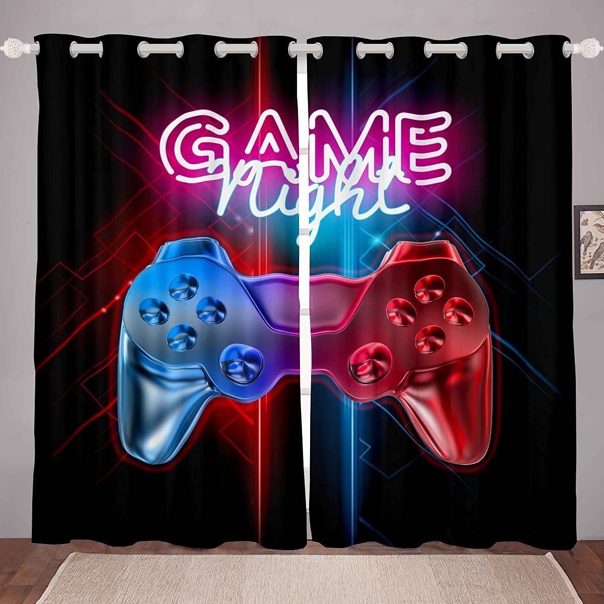 Gaming Vorhänge Rote Vorhänge für Schlafzimmer Wohnzimmer Kinder Jungen Videospiel Gamepad Controller Fenster Vorhänge Neuheit Raumdeko W60H60(CM)x2PCS&HOOK