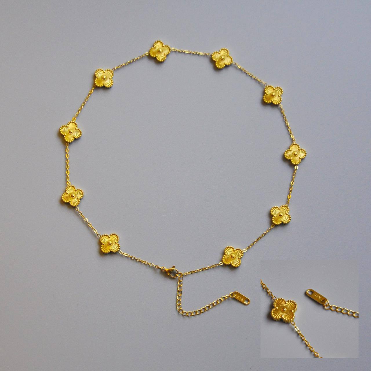 Doppelseitige Halskette mit Kleeblatt und 10 Blumen, 18 Karat Kleeblatt-Halskette für Damen, Premium Sense-Halskette aus Titanstahl