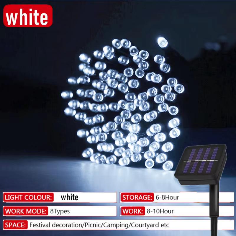 300LED 200LED 8 Modi LED Solar Lichterketten Solarpanel-betrieben Weihnachts-Außenbeleuchtung Wasserdichte Sternen-Weihnachts-Lichterketten 100Leds-12M weiß