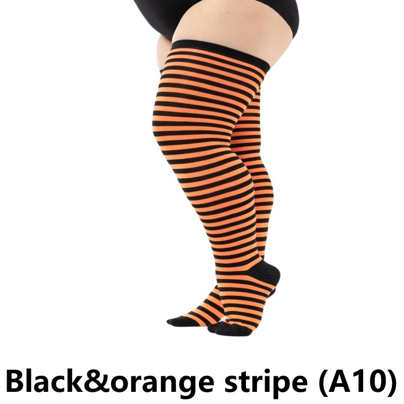 Elastische Overknee-Socken in Übergröße, übergroße, oberschenkelhohe Socken, lange Socken, XXXL, Damensocken, Beinwärmer Black&orange stripe (A10)
