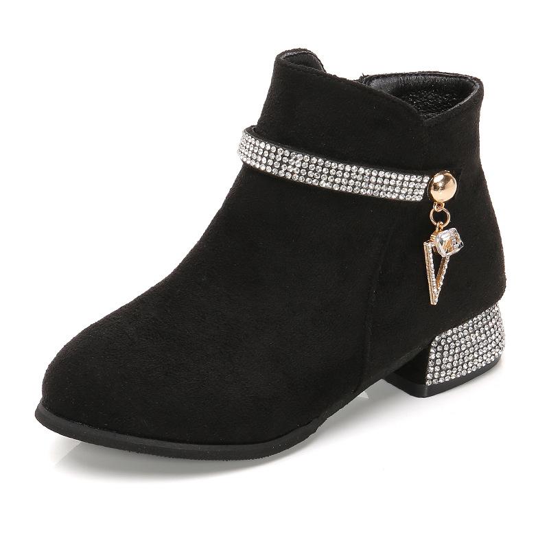 Mädchen Prinzessin Stiefel Frühjahr Neue Kinder Stiefeletten Mädchen High Heels Student Kurze Stiefel Eltern-Kind-Stiefel 28 schwarz