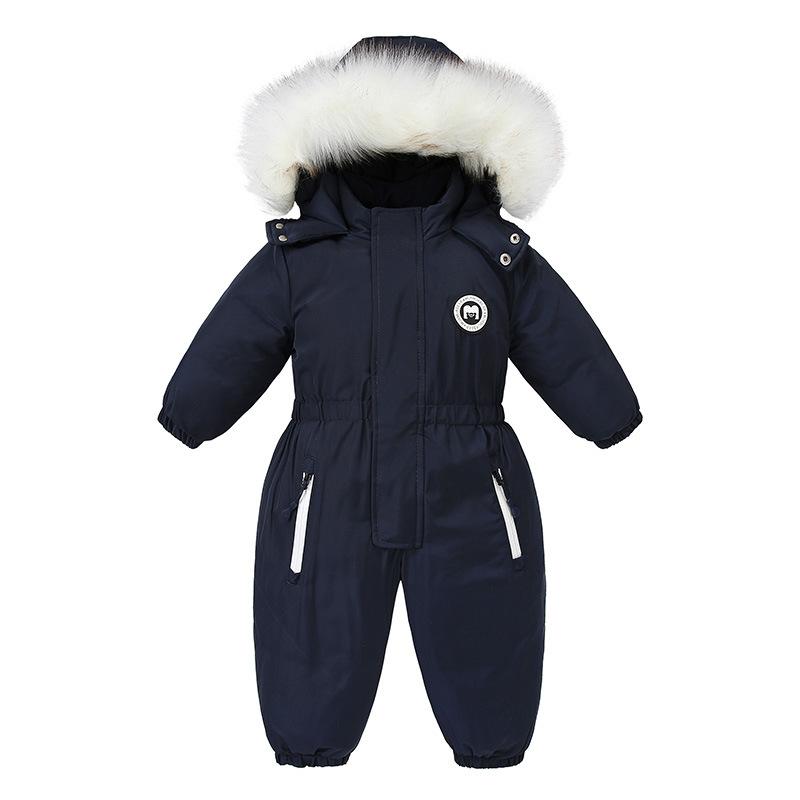 -30 Grad Winter Baby Skianzug Jumpsuit Oberbekleidung Anzüge für Kleinkinder Baby Skianzug Dicker Baby Jumpsuit Wasserdicht Mit Kapuze für Mädchen Jungen 120cm navy blau