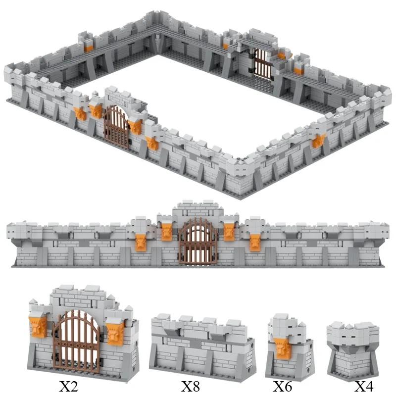 MOC Festung Burg modulare Stadtmauer Turm Türmchen mittelalterliche Belagerungsgeräte Soldatenpuppe Szene Partygeschenke für Kindergeburtstag gray