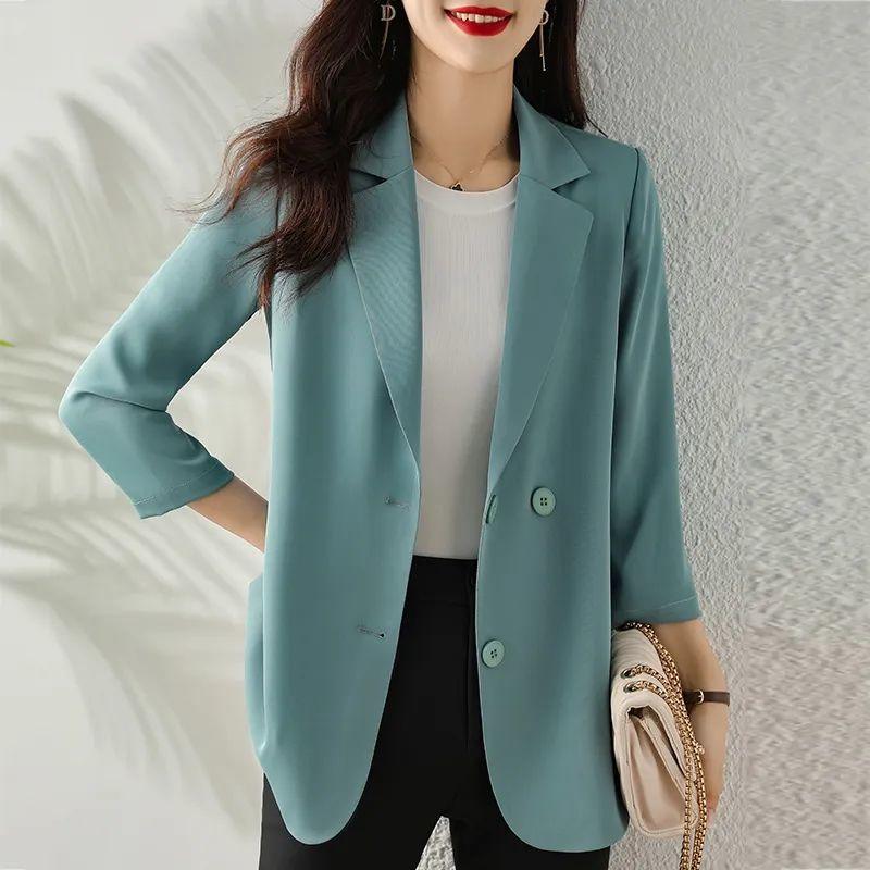 Blau Grün Casual Kleine Anzug Jacke Frauen Frühling und Herbst Dünne Senior Sinn Design Sinn Nische Chiffon Anzug Top 3XL see-grüne