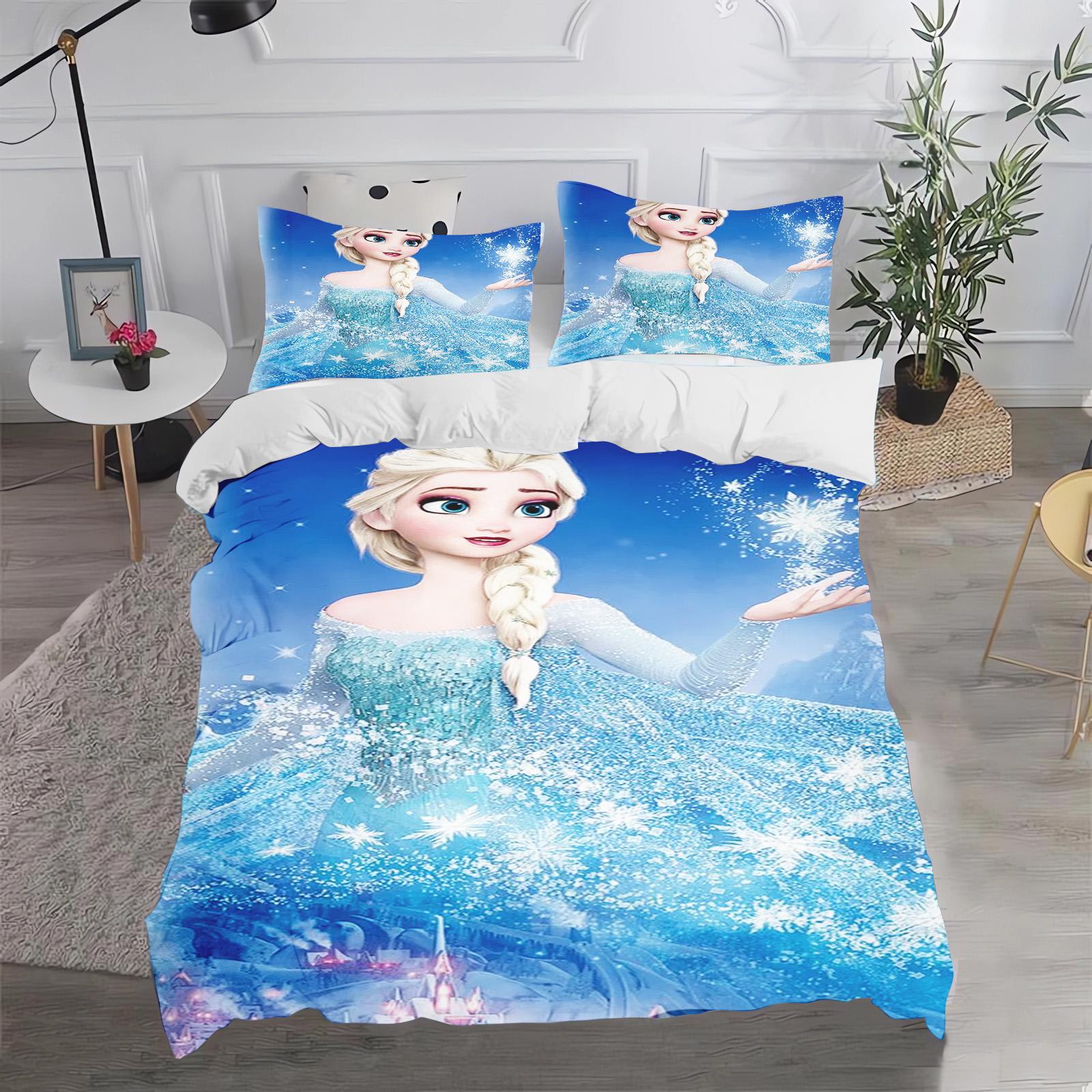 Eiskönigin Elsa und Anna Anime Bettwäsche-Set Comforte Bedrucktes Cartoon-Design Einzelbettgröße Bettwäsche-Sets Weihnachtsgeschenke 3-teilig EU Single(135*200cm)3pcs
