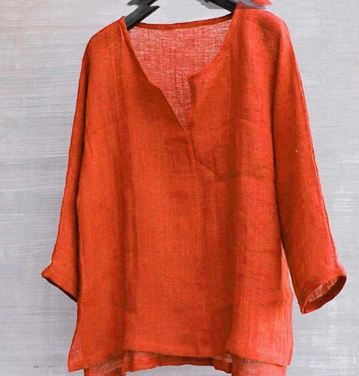 Neue männer Sommer Frühling Lange Ärmel Lose Hemd Einfarbig Casual Langarm Cooles Hemd Vn-eck Tops Größe s-5XL EU S orange