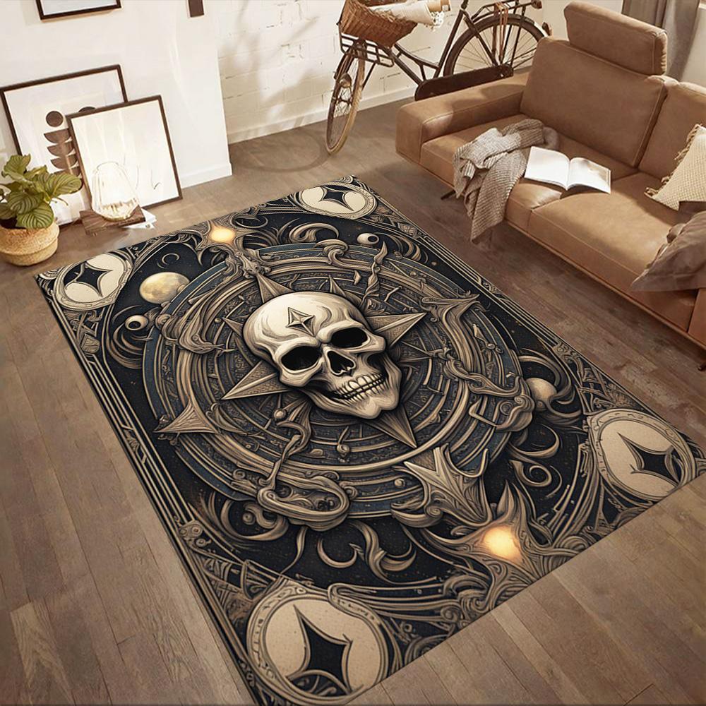 Goldene Totenkopf-Kunstwerk-Fußmatten für Wohnzimmer, Schlafzimmer und Raumdekoration sind als Geschenke geeignet. 100cmx120cm