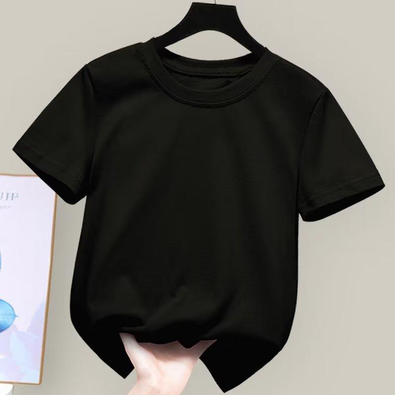 Kinder Baumwoll T-Shirt Sommer Kurzarm Unifarben Basic Casual Kinderkleidung 3-8 Jahre A-Klasse Qualität Schlichtes Design 120 schwarz