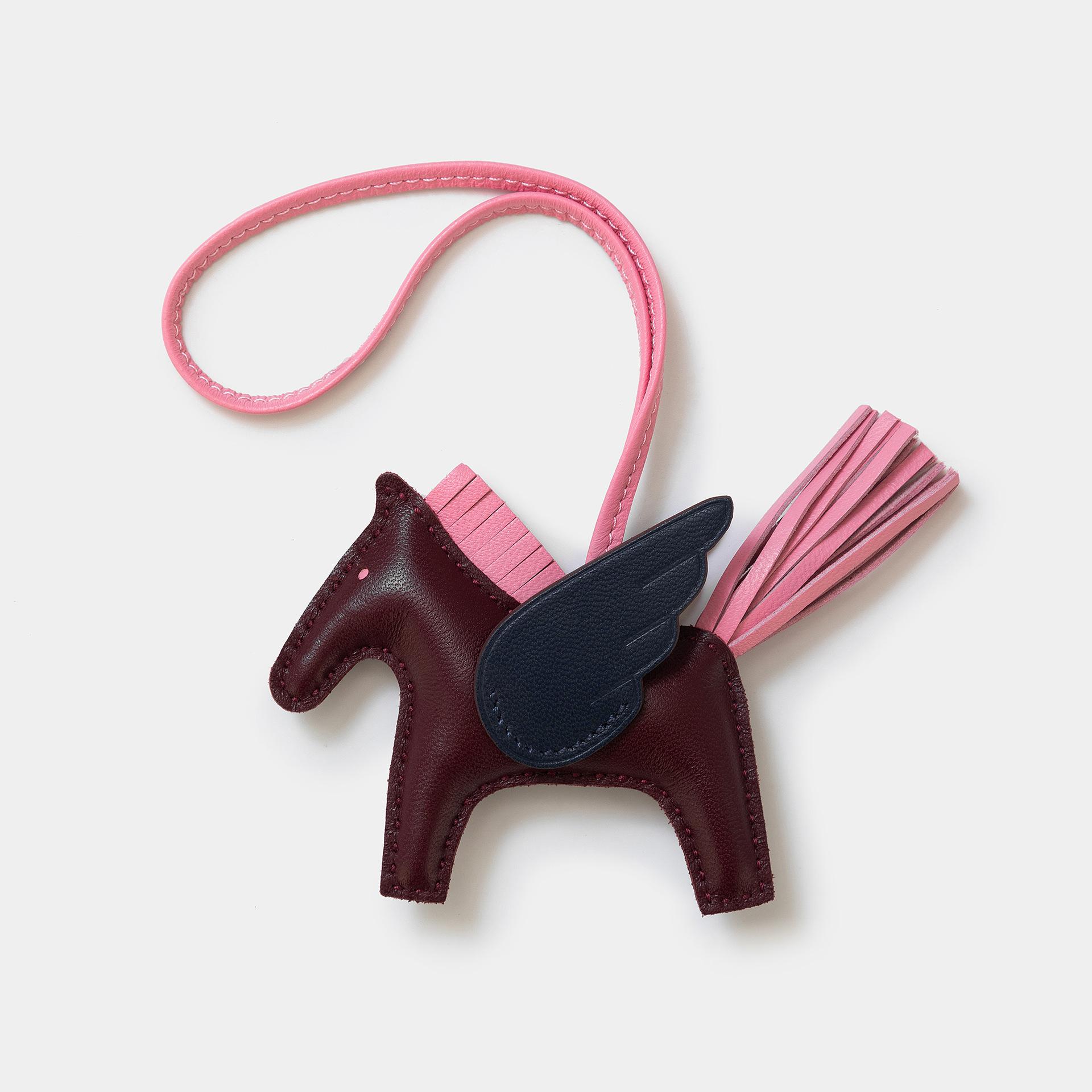 Neuer grenzüberschreitender H-Home handgenähter Lammfell Pegasus Tasche Anhänger Echte Leder Handtasche Anhänger Auto Anhänger pink