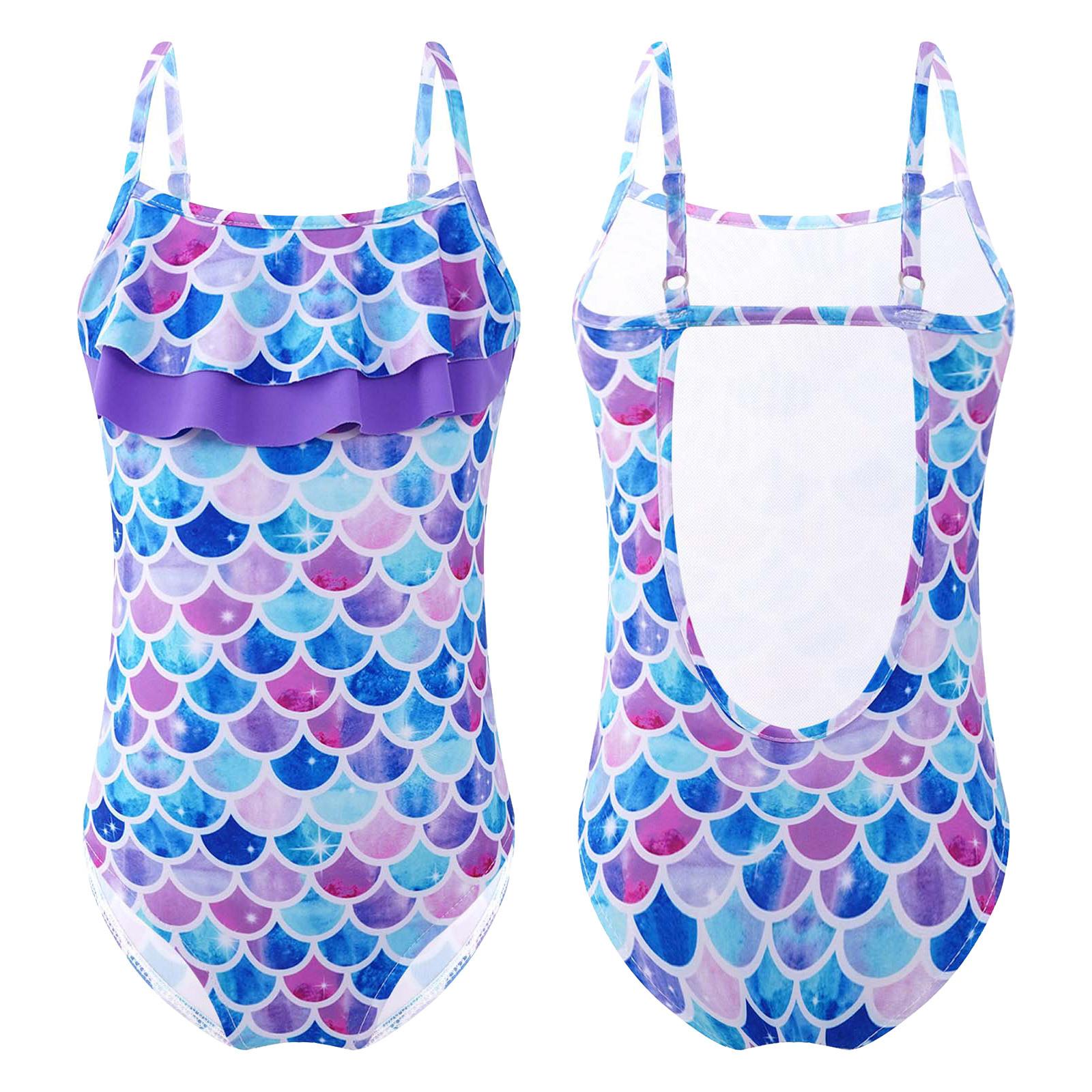 Kinder Mädchen Badeanzug Einteiler Surfling Bademode Bedruckte Badeanzüge Muster Schwimmen Badeanzug Gymnastik Trikot 13-14 Years blau/violett