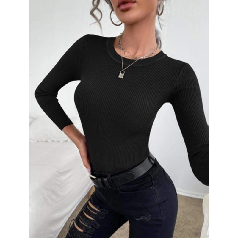 Herbst Winter Pullover Tops frauen Bodenbildung Pullover Mode Langarm Bluse Rippen Gestrickte Casual Jumper Pullover XL schwarz