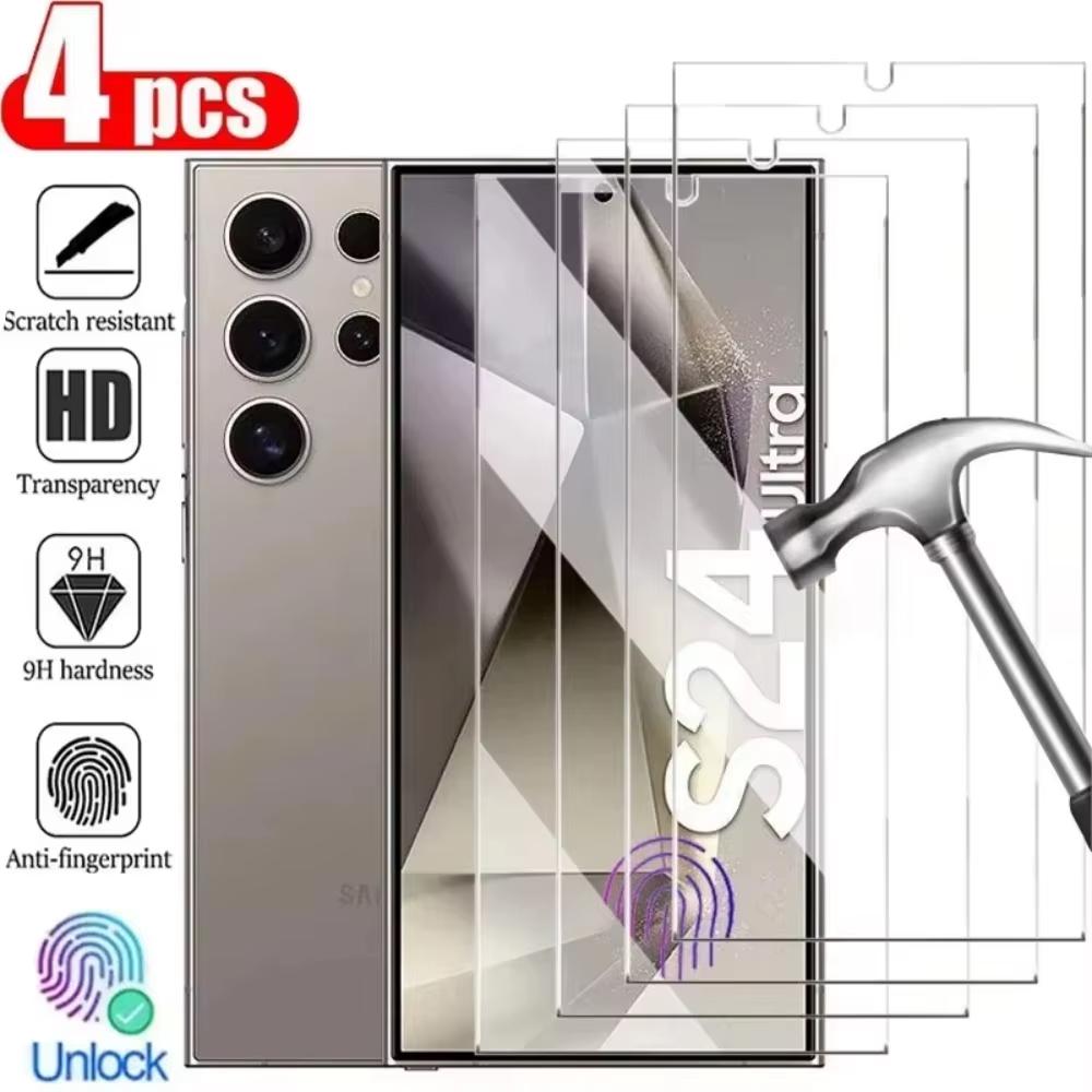 4 Stück Entsperren per Fingerabdruck Gehärtetes Glas Für Samsung Galaxy S26 S25 Edge S24 Ultra S23 S22 S21 Plus S20 FE Note20 5G Displayschutzglas Folie Galaxy S26 Edge