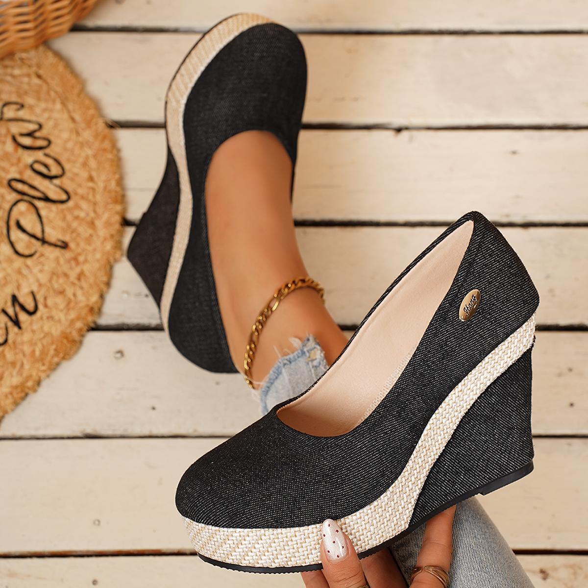 Damen Keilabsatz Plateau Pumps Sommer zum Hineinschlüpfen Damenschuhe Strand Knöchelriemen Hohe Absätze Übergrößen Schuhe De Mujer 43