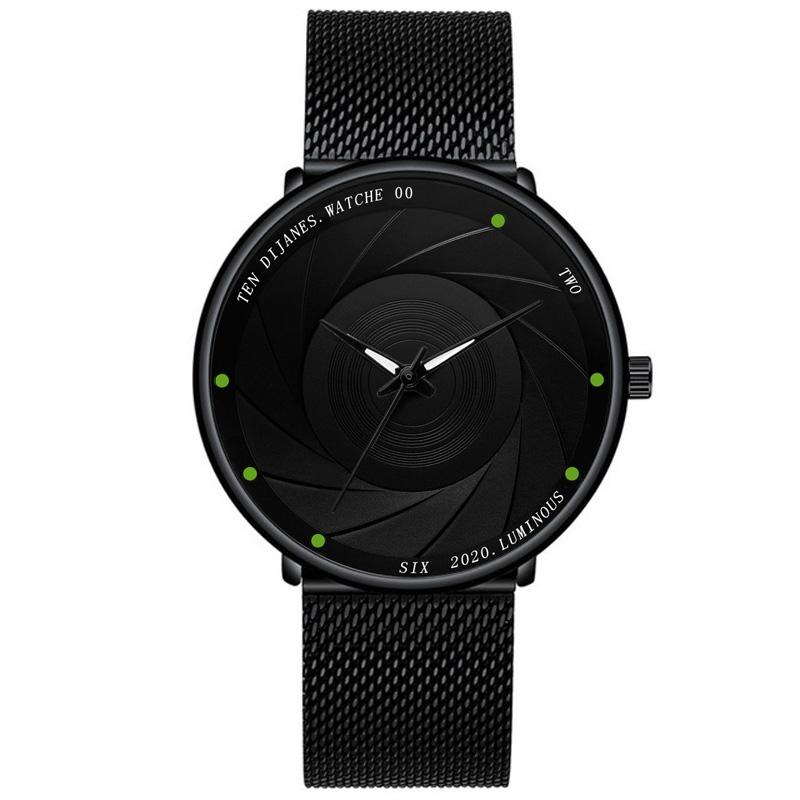 Mode Herren Uhren Luxus Quarzuhr Männer Casual Business Schwarz Mesh Stahl Leucht Armbanduhr Männliche Uhr Relogio Masculino Mesh- Black&Black