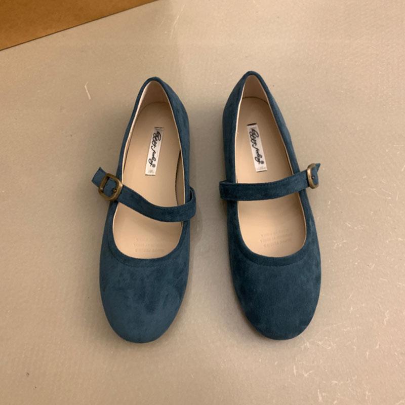 Mode 2025 Neue Mode Schnallenriemen Damen Mary Janes Ballerinas Schuhe Weiblich Flachschuhe Runde Zehenpartie Damen Ballerinas Tanzschuhe 39 blau