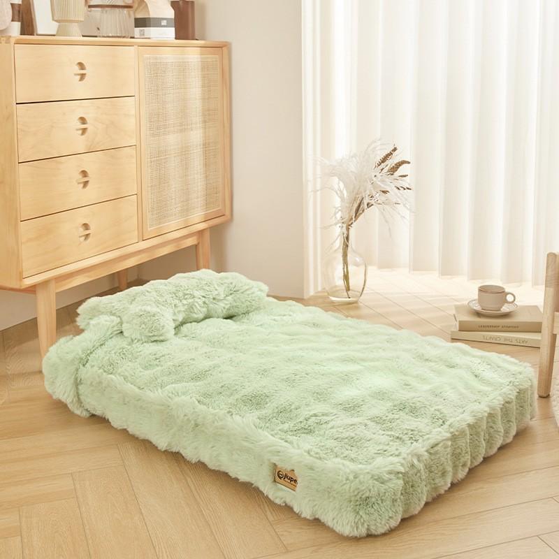 Winter Warmes Hundebett Kaninchenplüsch Katzennest Vollständig Abnehmbar und Waschbar Hundebett Haustiermatte Haustierbedarf M-75*47*7cm beige