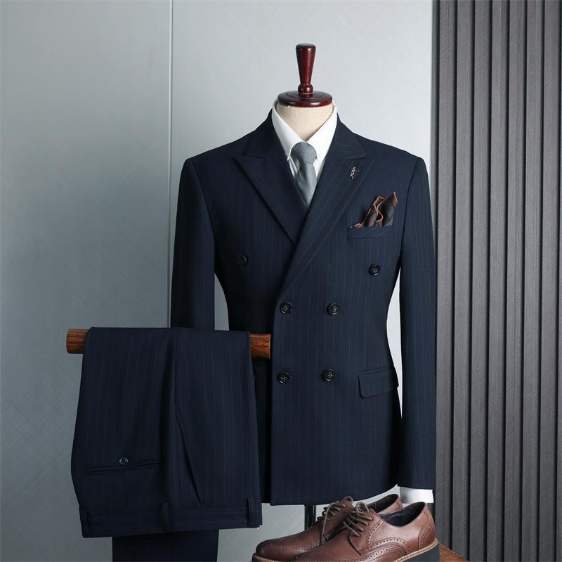 Herren Zweireiher Blazer Anzug Formelle Kleidung Britische Mode Hochzeit Trauzeugensuit Business Casual Anzug Jacke + Hose XS blau