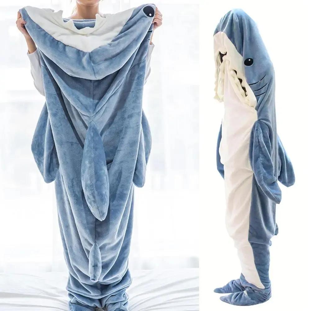 Cosplay Shark Onesies Kostüme Anzug Erwachsene Pyjamas Cartoon Halloween Weihnachten Karneval Nachtwäsche Overall Kinder Kleidung Hombre S blau