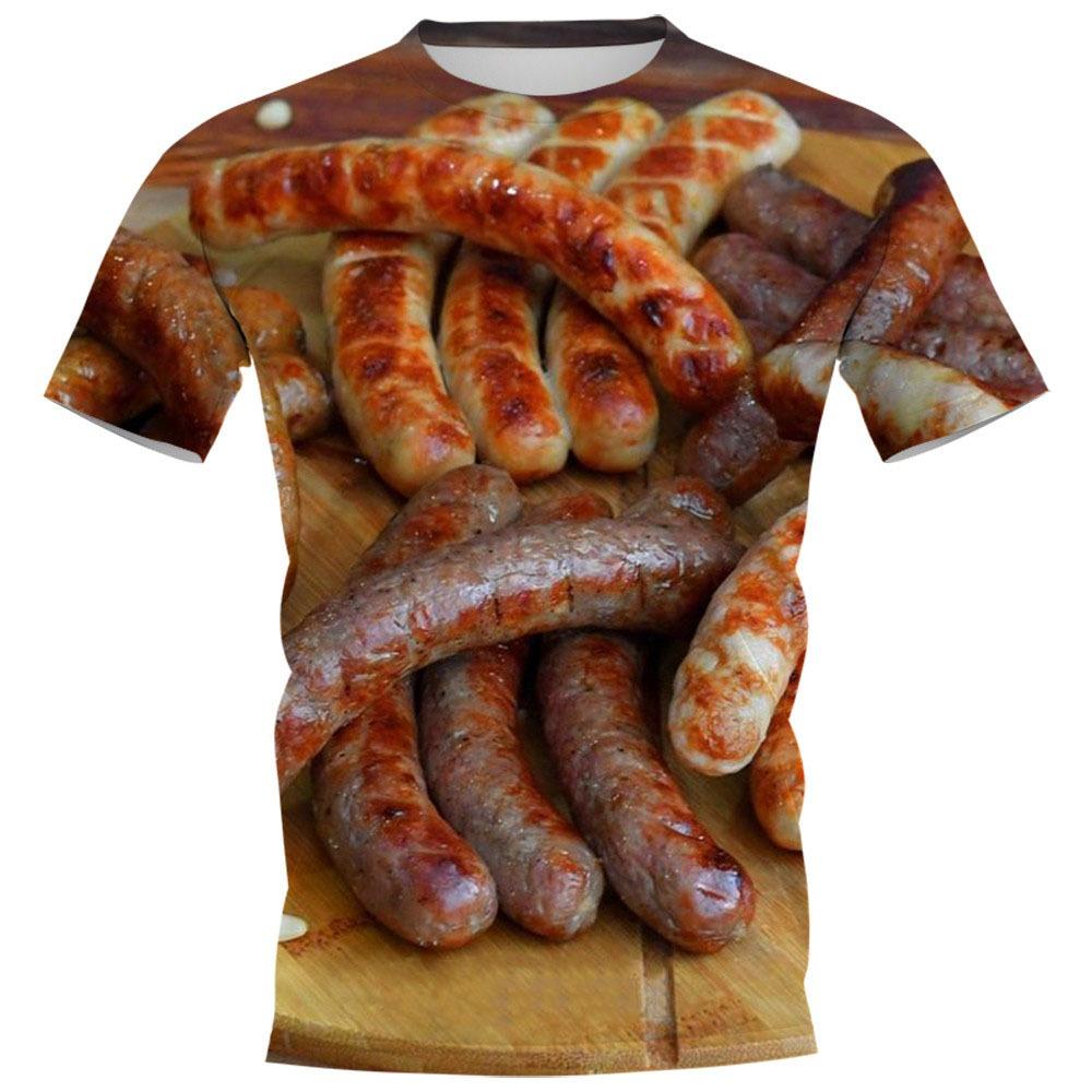 Lustige Wurst Essen 3D-Druck T-Shirts Männer Frauen Lässig O-Ausschnitt Kurzarm T-Shirt Übergroße Harajuku Y2k Oberteile Tees Kinderbekleidung M
