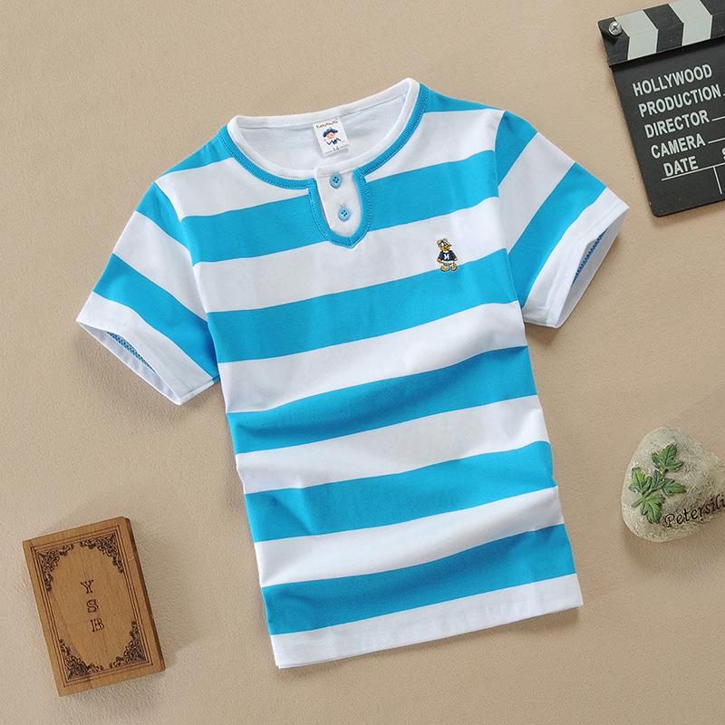 Kinderkleidung, Kinder Große Kinder Sommer Reine Baumwolle Rundhals Kurzarm Sommer T-Shirt Doppelkragen 0-15 Jahre 120cm